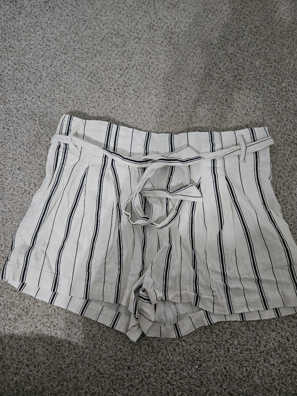 Indigo Rising Linen Blend Paperbag Tie Waist Striped Shorts